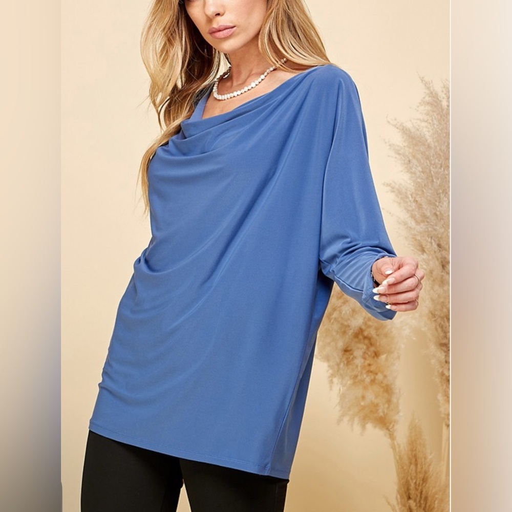 Women's Blue Drape Top - MEDIUM - Picture 3 of 8